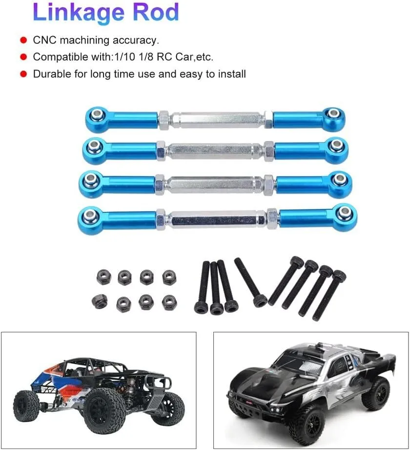 Replacement Part For 4 Pcs M5 112mm-130mm Metal Adjustable Link Rod Steering Rod Servo Pull Rod For ZD Racing Redcat RC Car - (Color: Blue)