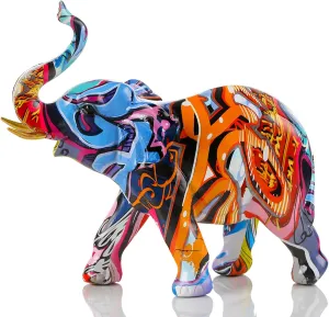 Resin 7.4in Art Colorful Elephant Collectible Figurines, Birthday Christmas Cute Elephant Gifts for Women Mom Children Decoration for Home Office