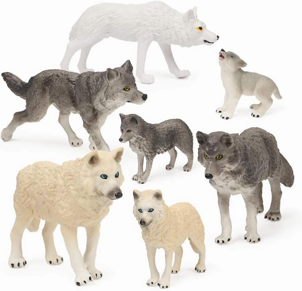 RESTCLOUD 7Pcs Wolf Toy Figurines Set Wolf Animals Figures (Wolf Set B)