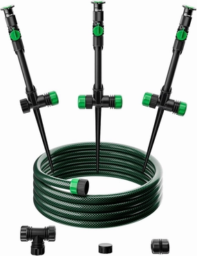 RESTMO Flexible Sprinkler System with Metal Spike Base, Above Ground DIY Irrigation Kit, Multi-Adjustable Lawn Sprinkler Set, Ideal for Plant and Flower Bed Watering, 30ft Garden Hose Included