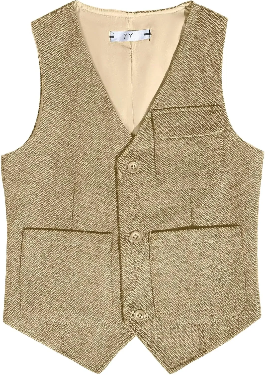 Retro Boys Tweed Vest for Kids Formal Dress Herringbone Suit Vest for Toddler Boy Wedding Waistcoat