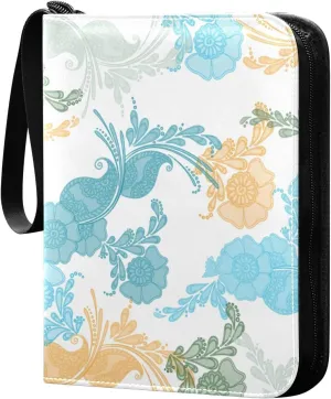 Retro Colorful Flowers Pattern Card Binder 4 Pocket, Fits 400 Cards,Trading Card Binder with Sleeves, Waterproof Sports Card Binder with Zip Collectible Trading Card Albums for Collectible Game Cards