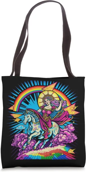 Retro The Chariot Tarot Card Occult Gothic Spooky Colorful Tote Bag