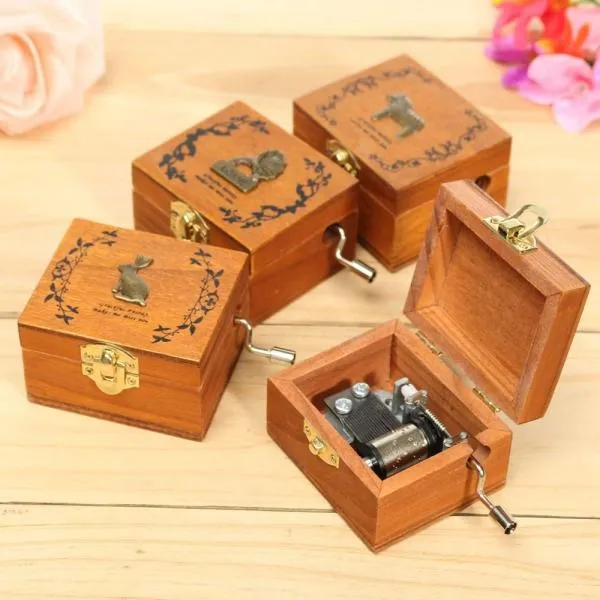 Retro Wooden Novelty Hand Crank DIY Slide Drawer Music Box Birthday Gift - Horse