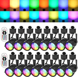 RGBW Track Lighting Heads 12W Multicolor Remote LED Track Lights Fixtures for Accent Retail Kitchen Artwork,120V Linear Track Light H Type-CRI90  24° 1200lm - 16 Pack (Black)