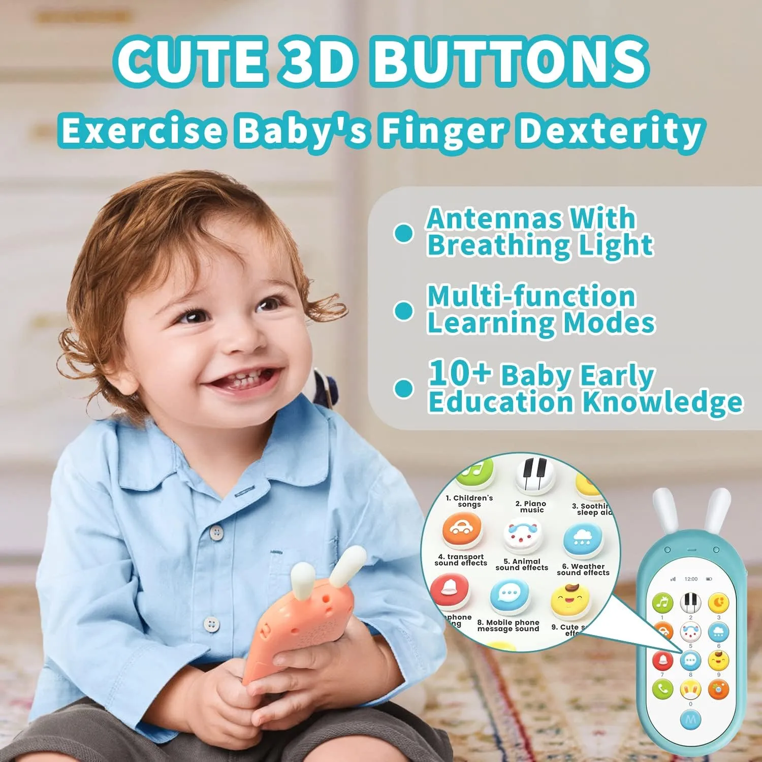 Richgv Baby Cell Phone Toy - Sensory Learning Toys with 12 Functions, 6 to 12 Months, Light & Multi Sound Effects, Teething Toys for Babies & Infant Gifts
