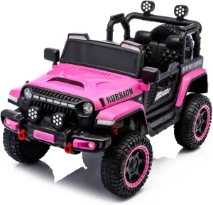 Ride-On Jeep for Kids with Seat Belt: 12V Ride on Car Electric Truck w/Remote & Manual Control Modes,Music Panel,Bluetooth,USB, Battery Powered Ride on Toys for Boys Girls(Pink)