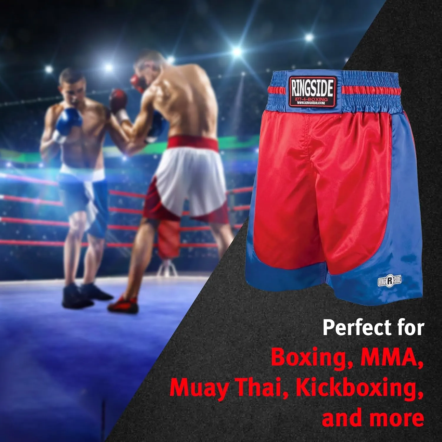 Ringside Pro-Style Boxing Trunks, Satin Shorts for Men and Women, Ideal for Boxing, MMA, Muay Thai