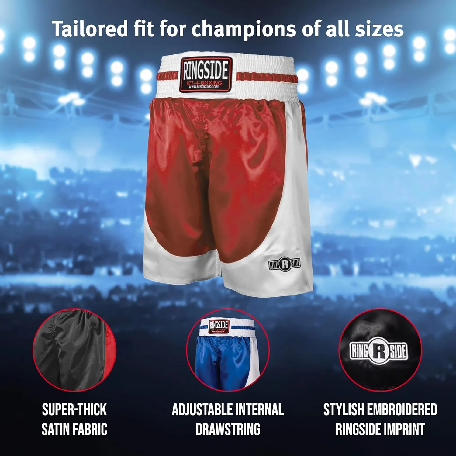 Ringside Pro-Style Boxing Trunks, Satin Shorts for Men and Women, Ideal for Boxing, MMA, Muay Thai