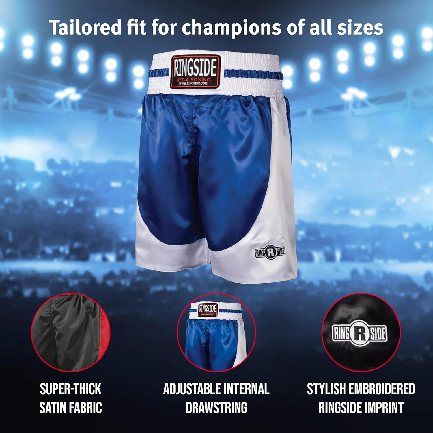 Ringside Pro-Style Boxing Trunks, Satin Shorts for Men and Women, Ideal for Boxing, MMA, Muay Thai