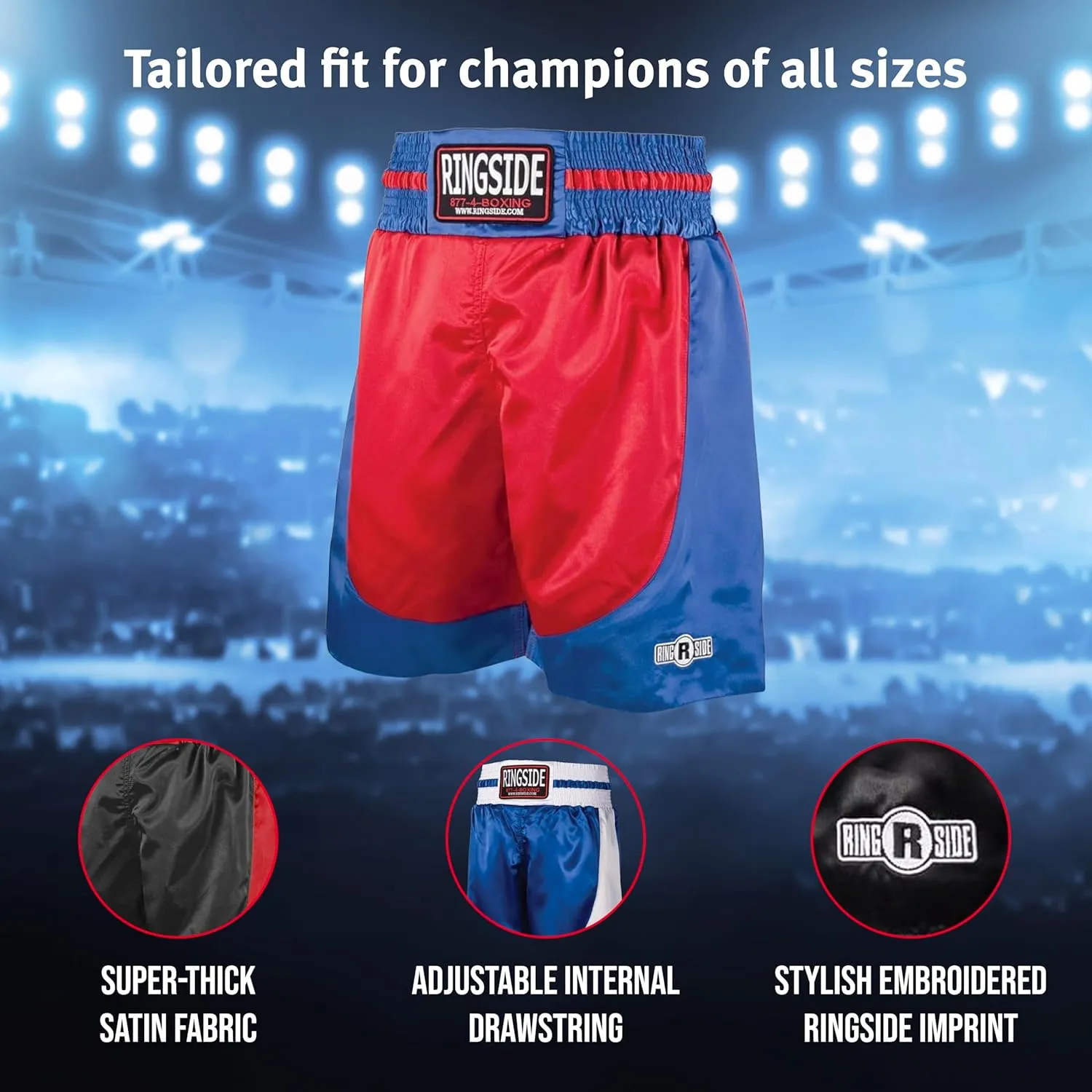 Ringside Pro-Style Boxing Trunks, Satin Shorts for Men and Women, Ideal for Boxing, MMA, Muay Thai