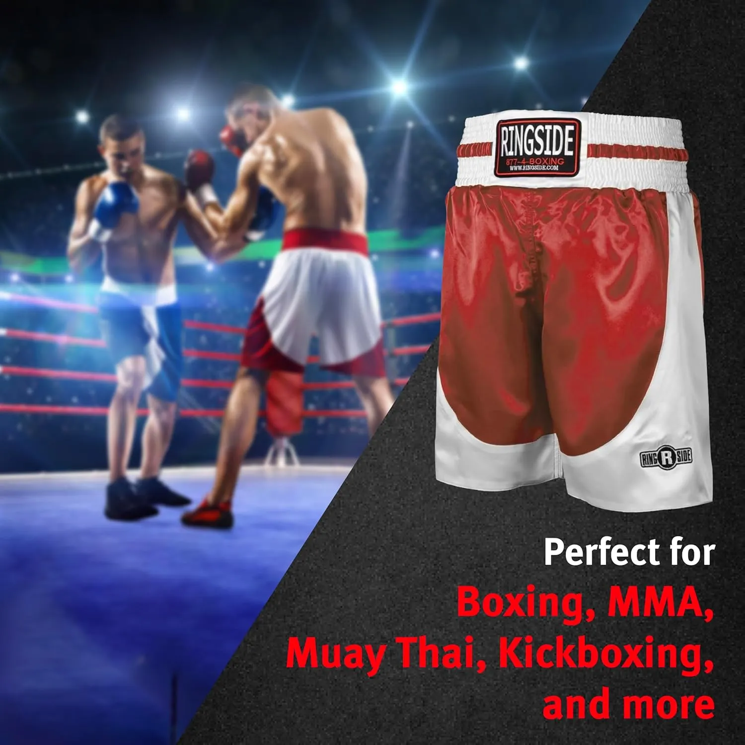 Ringside Pro-Style Boxing Trunks, Satin Shorts for Men and Women, Ideal for Boxing, MMA, Muay Thai