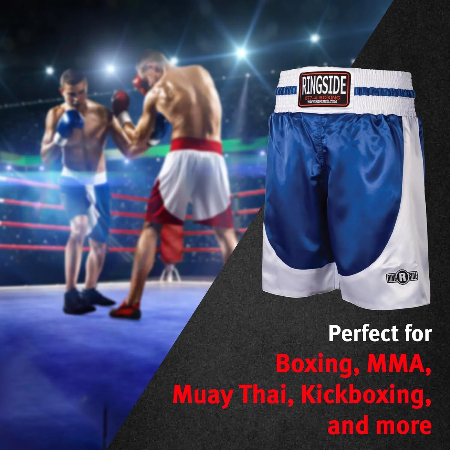 Ringside Pro-Style Boxing Trunks, Satin Shorts for Men and Women, Ideal for Boxing, MMA, Muay Thai