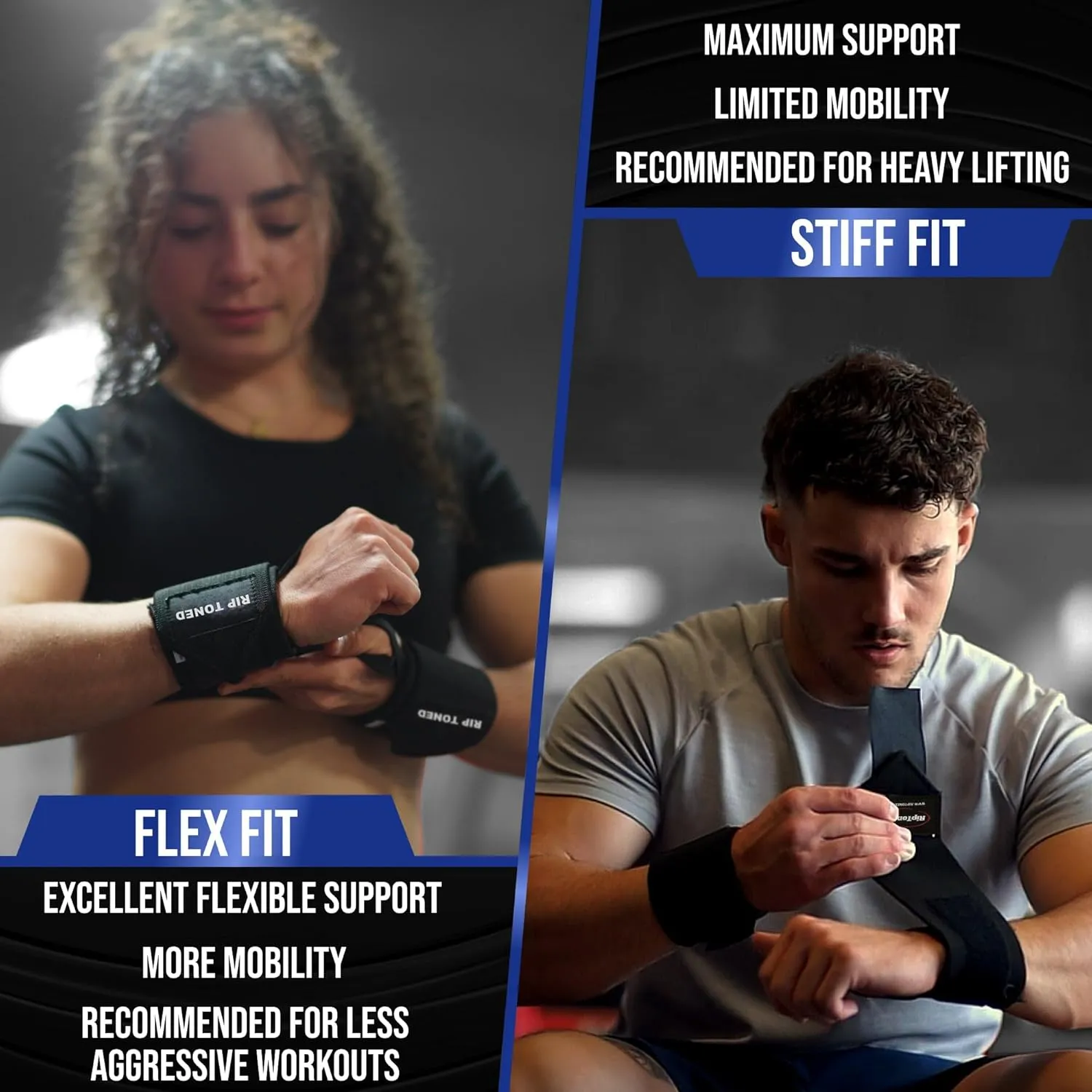 Rip Toned 18” Wrist Wraps - Wrist Straps for Weightlifting - Lift Better, Protect Wrist Pain - Adjustable, Durable, Machine Washable - Wrist Wraps for Weightlifting - USPA Endorsed for Men & Women