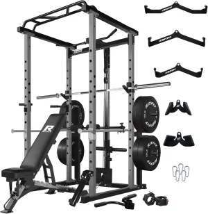 RitFit Power Cage with Optional LAT PullDown/Cable Crossover, 1000LB Squat Rack for Home & Garage Gym, with Weight Storage Rack and More Training Attachments, ASTM-Certified