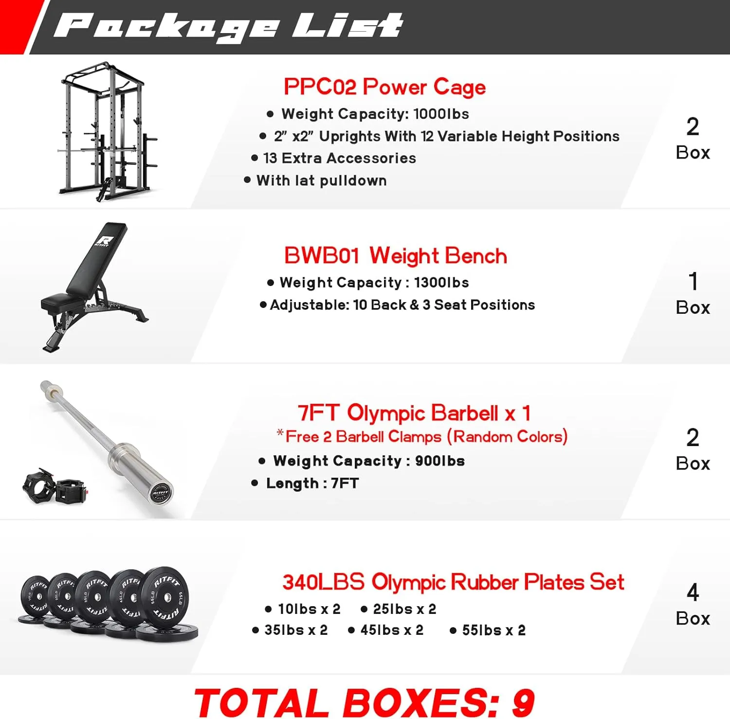 RitFit Power Cage with Optional LAT PullDown/Cable Crossover, 1000LB Squat Rack for Home & Garage Gym, with Weight Storage Rack and More Training Attachments, ASTM-Certified