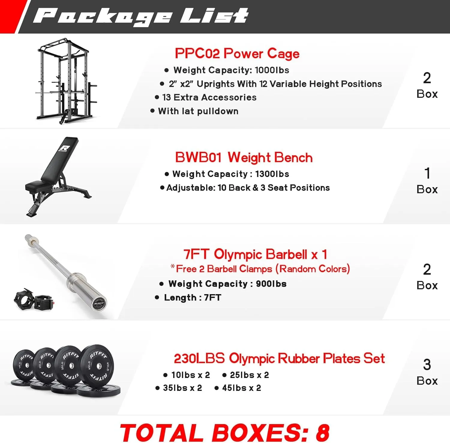 RitFit Power Cage with Optional LAT PullDown/Cable Crossover/Smith Machine System, 1000LB Squat Rack for Home & Garage Gym, with Weight Storage Rack and More Training Attachments, ASTM-Certified