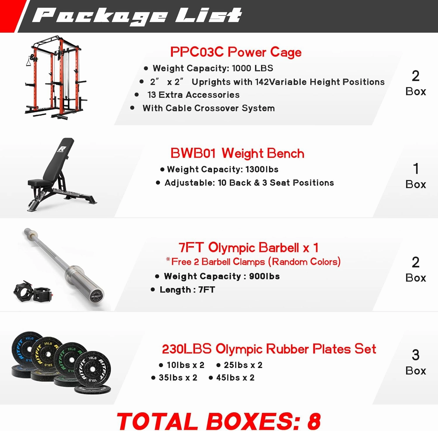 RitFit Power Cage with Optional LAT PullDown/Cable Crossover, 1000LB Squat Rack for Home & Garage Gym, with Weight Storage Rack and More Training Attachments, ASTM-Certified