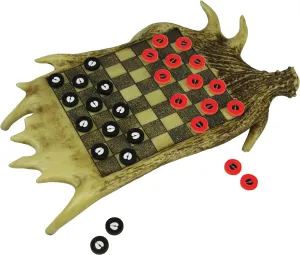 Rivers Edge Products Checkerboard Set for Cabin or Lodge, Rustic Checker Board Games for Adults, Tabletop 2 Players Game, Cabin or Lodge, Living Room Decor or Home Office Decor, Moose Antler