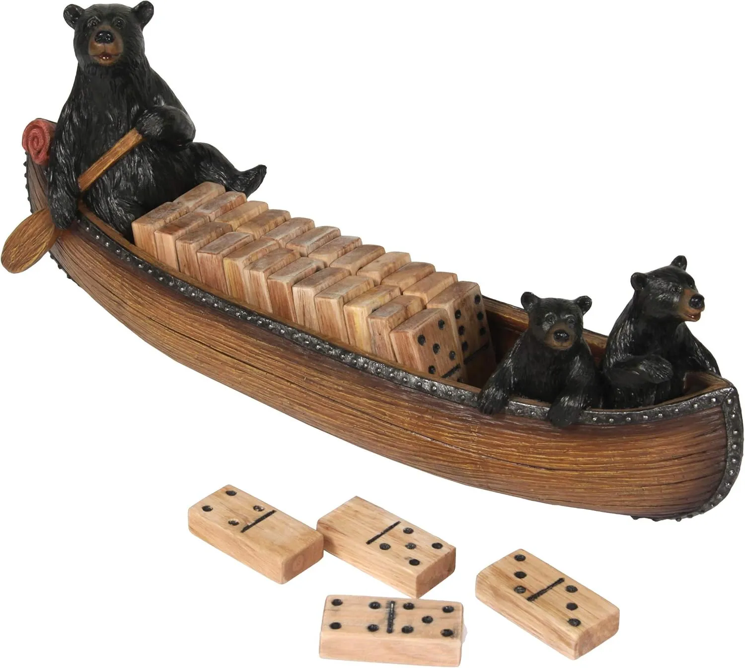 Rivers Edge Products Domino Set for Cabin or Lodge, Rustic Dominoes Games for Adults, Multiplayer Tabletop Game, Living Room Decor or Home Office Decor, Canoe