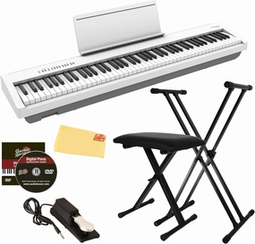 Roland FP-30X 88-Key Digital Piano - White Bundle with Adjustable Stand, Bench, Sustain Pedal, Online Piano Lessons, Instructional DVD, and Austin Bazaar Polishing Cloth