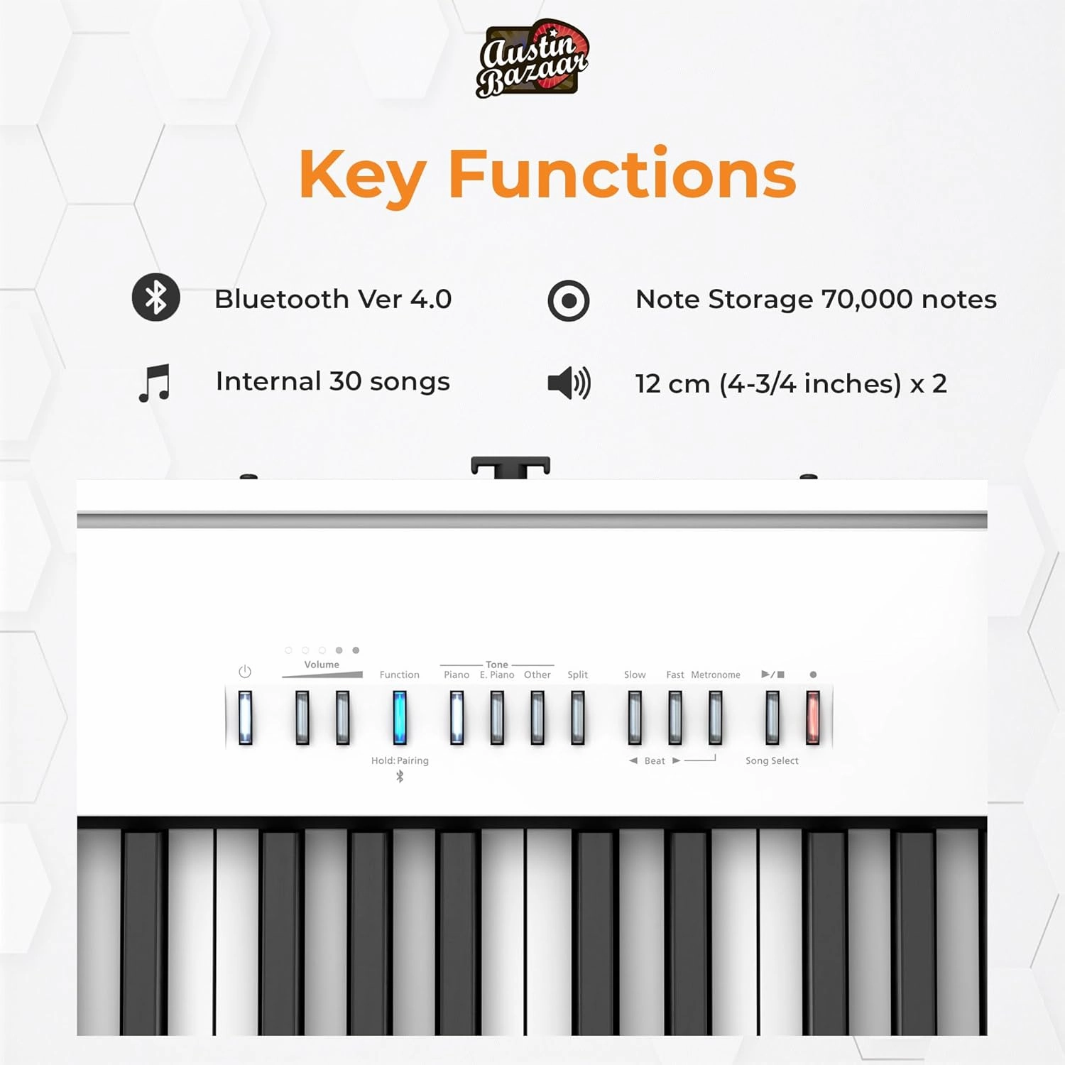 Roland FP-30X 88-Key Digital Piano - White Bundle with Adjustable Stand, Bench, Sustain Pedal, Online Piano Lessons, Instructional DVD, and Austin Bazaar Polishing Cloth
