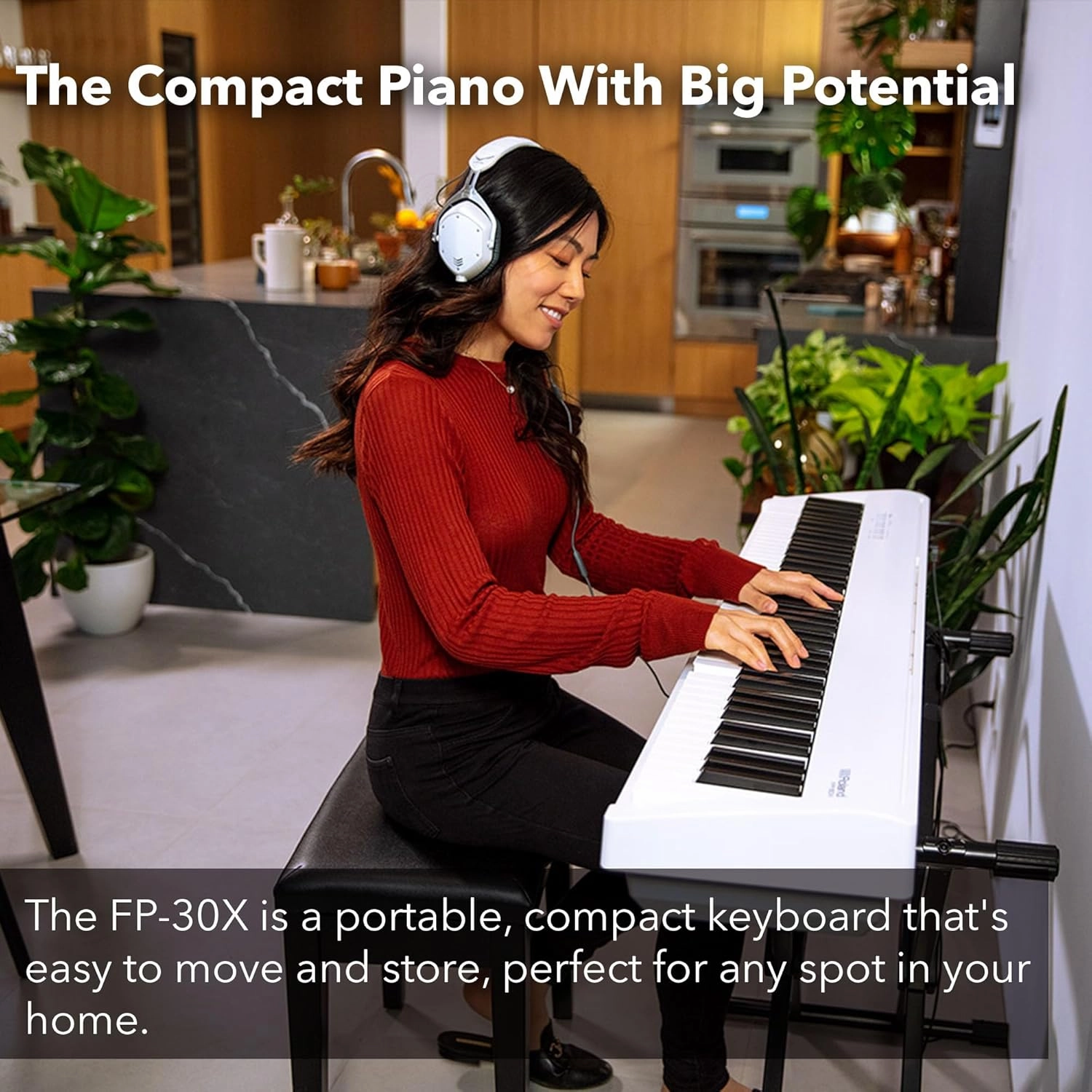 Roland FP-30X 88-Key Digital Piano - White Bundle with Adjustable Stand, Bench, Sustain Pedal, Online Piano Lessons, Instructional DVD, and Austin Bazaar Polishing Cloth