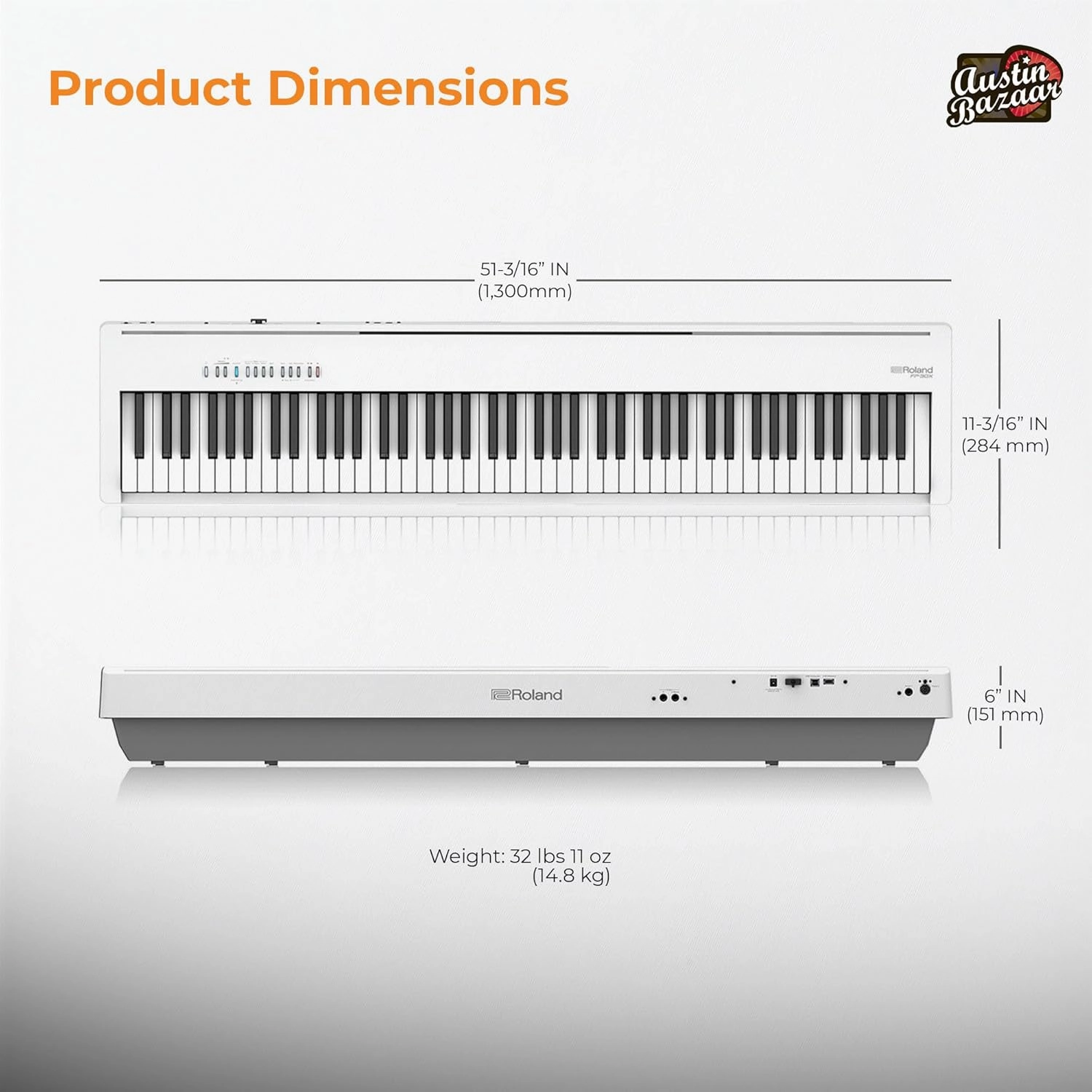 Roland FP-30X 88-Key Digital Piano - White Bundle with Adjustable Stand, Bench, Sustain Pedal, Online Piano Lessons, Instructional DVD, and Austin Bazaar Polishing Cloth