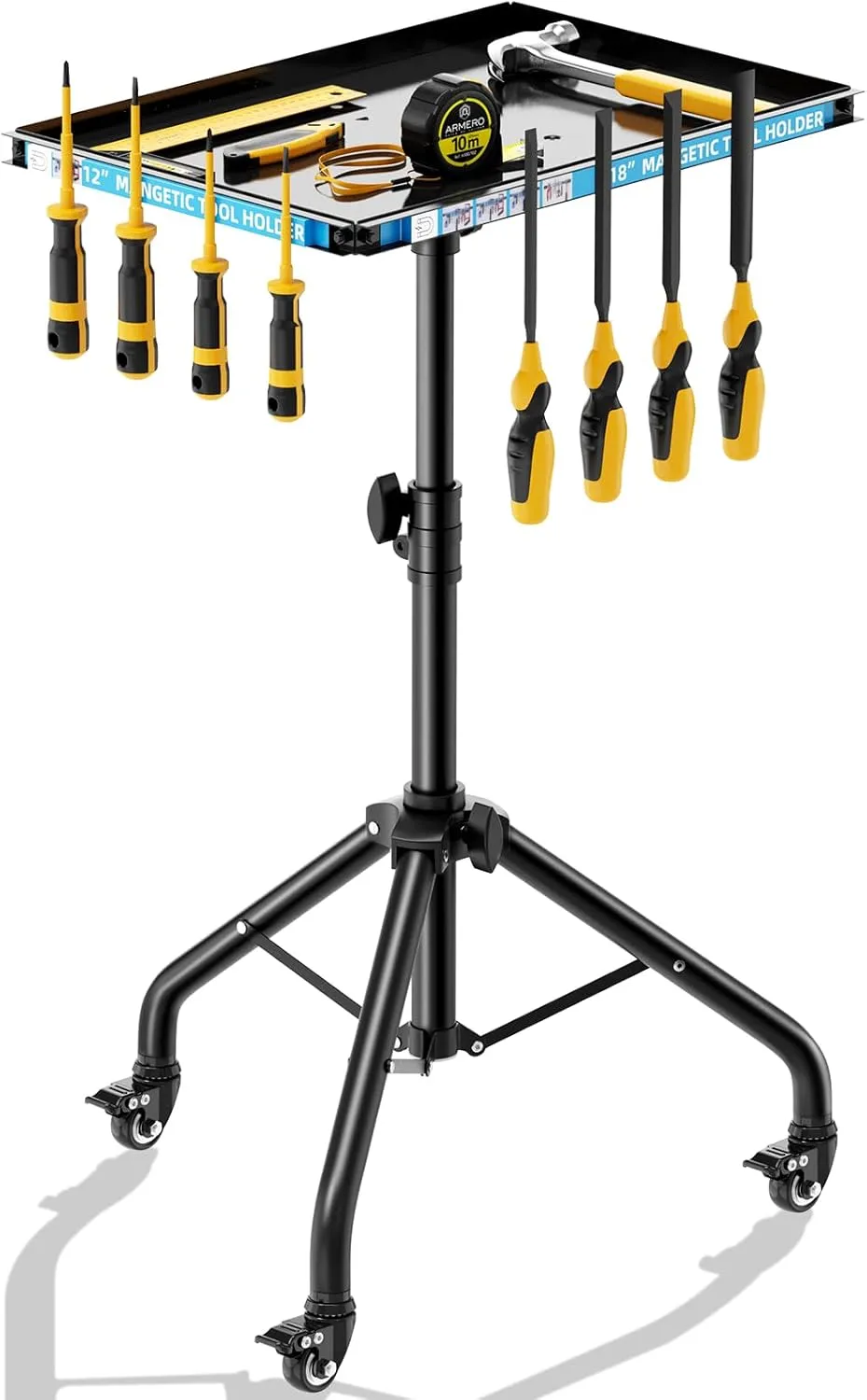 Rolling Tool Cart with Magnetic Strip, Mobile Work Table Rolling Workbenches with Wheels Adjustable Height Rolling Tool Cart Mechanic Cart Tool Storage Organizer for Garage, Bike Work Shop