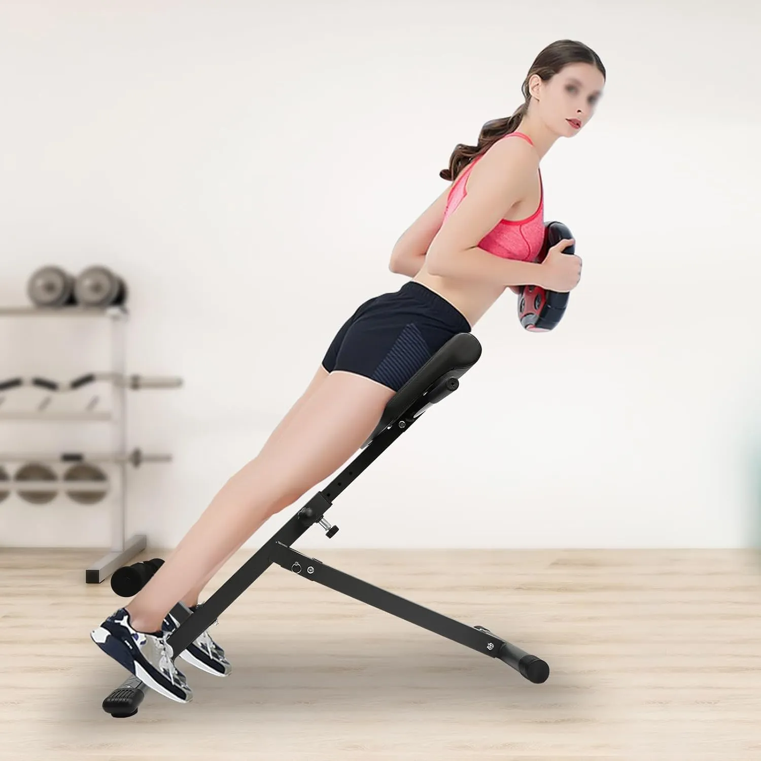 Roman Chair Hyper Extension Bench, Adjustable Length Roman Chair Back Extension High Stability Glute Extension Machine for Upper & Lower Body Workout Up to 265 Lbs