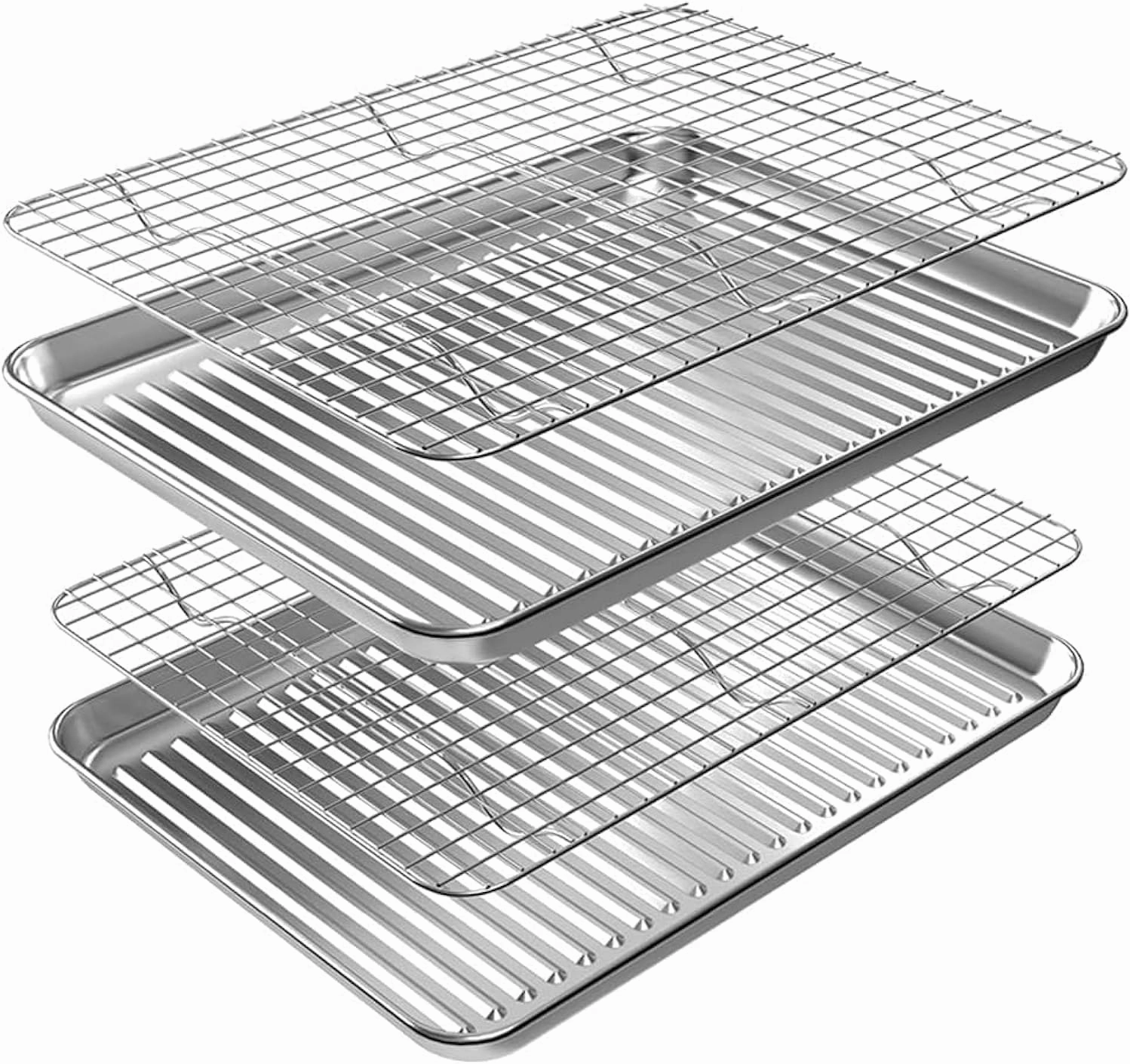 ROTTAY Baking Sheet, Half Sheet Pan with Cooling Rack Set [2 Pans   2 Racks], Stainless Steel Baking Pan for Oven, Warp Resistant & Heavy Duty & Rust Free, Size 18 x 12 x 1 Inches