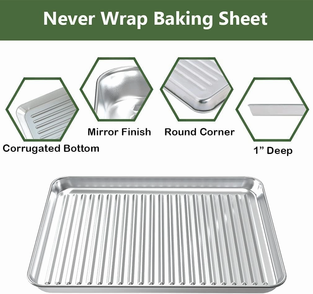 ROTTAY Baking Sheet, Half Sheet Pan with Cooling Rack Set [2 Pans   2 Racks], Stainless Steel Baking Pan for Oven, Warp Resistant & Heavy Duty & Rust Free, Size 18 x 12 x 1 Inches