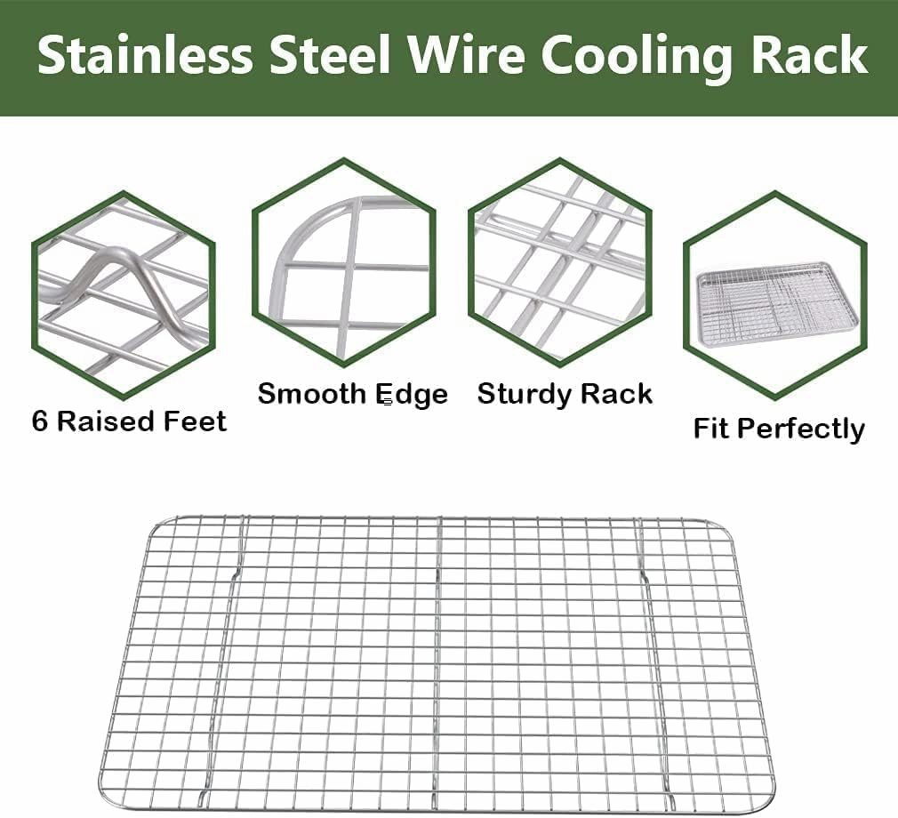 ROTTAY Baking Sheet, Half Sheet Pan with Cooling Rack Set [2 Pans   2 Racks], Stainless Steel Baking Pan for Oven, Warp Resistant & Heavy Duty & Rust Free, Size 18 x 12 x 1 Inches