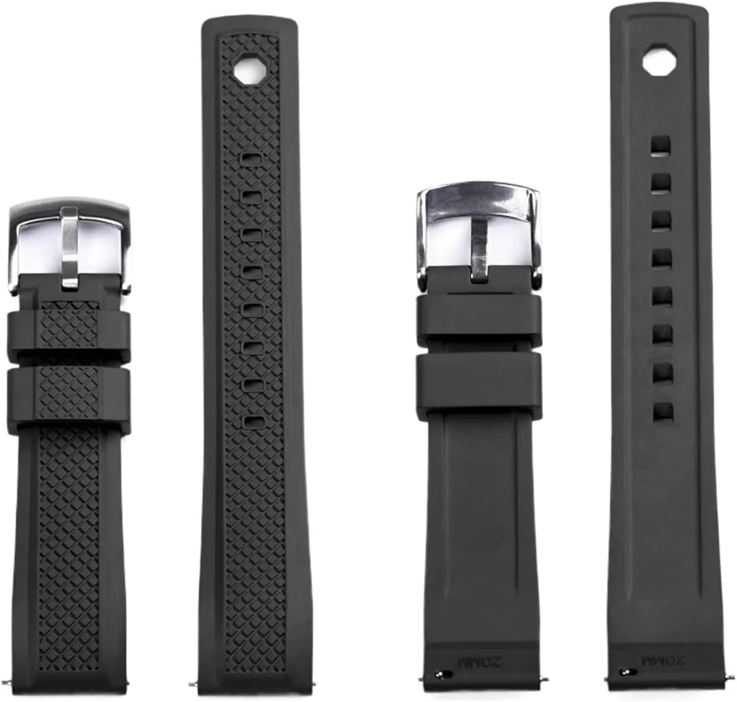 Rubber Watch Strap 20mm 22mm Black Blue Wristband Slide Keeper Ring With Quick Release Sport Watchband