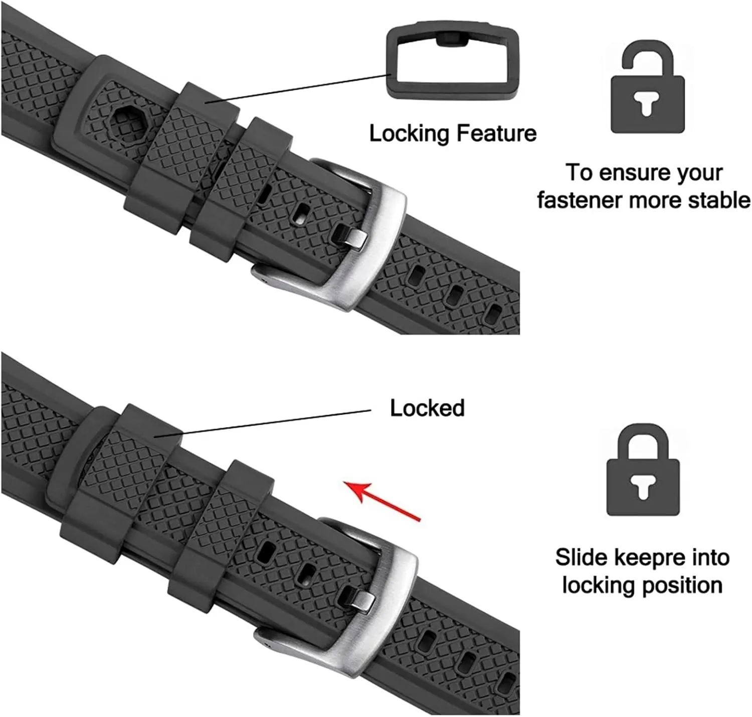 Rubber Watch Strap 20mm 22mm Black Blue Wristband Slide Keeper Ring With Quick Release Sport Watchband