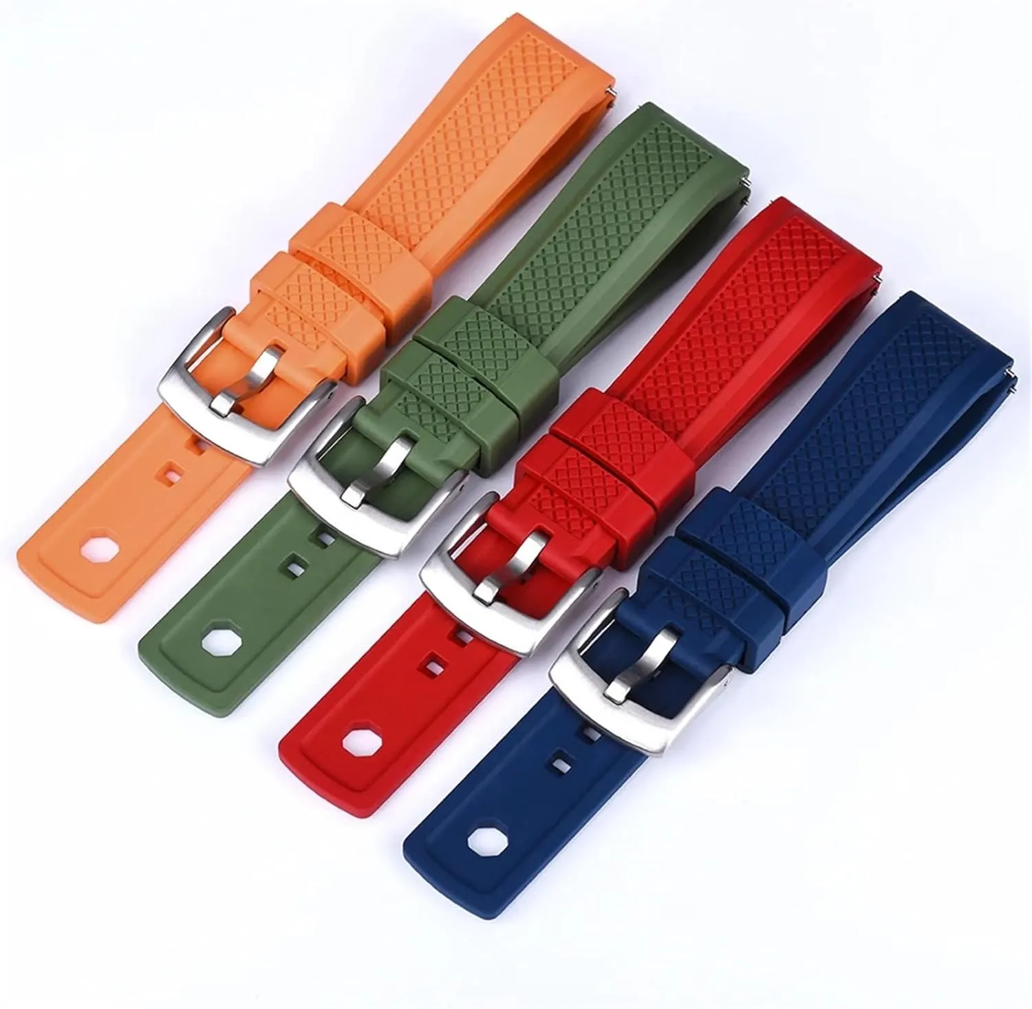 Rubber Watch Strap 20mm 22mm Black Blue Wristband Slide Keeper Ring With Quick Release Sport Watchband