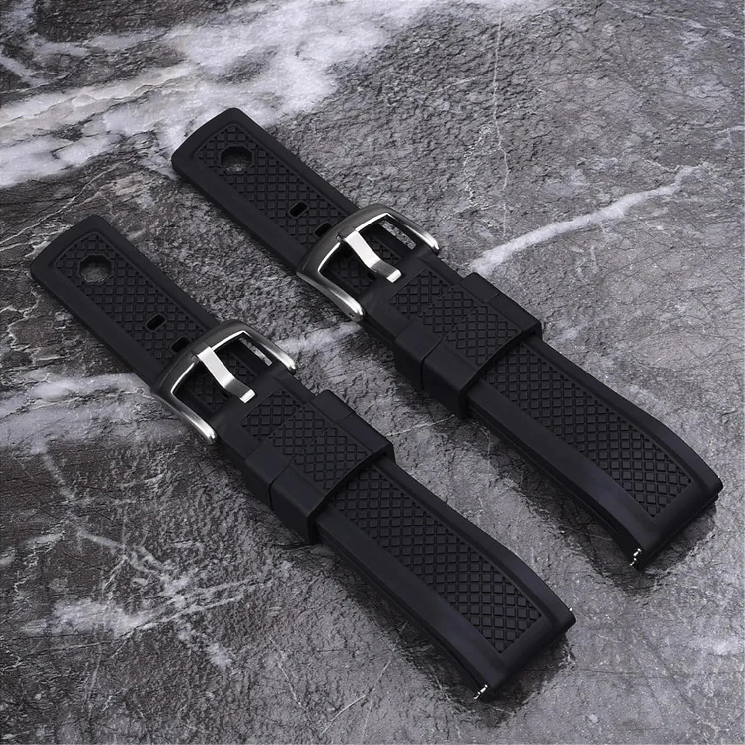 Rubber Watch Strap 20mm 22mm Black Blue Wristband Slide Keeper Ring With Quick Release Sport Watchband