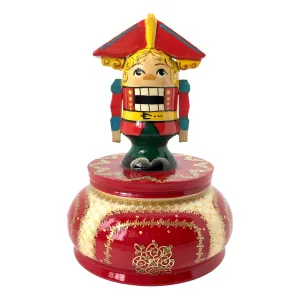 Russian Musical Box Nutcracker Red Wood Figurine