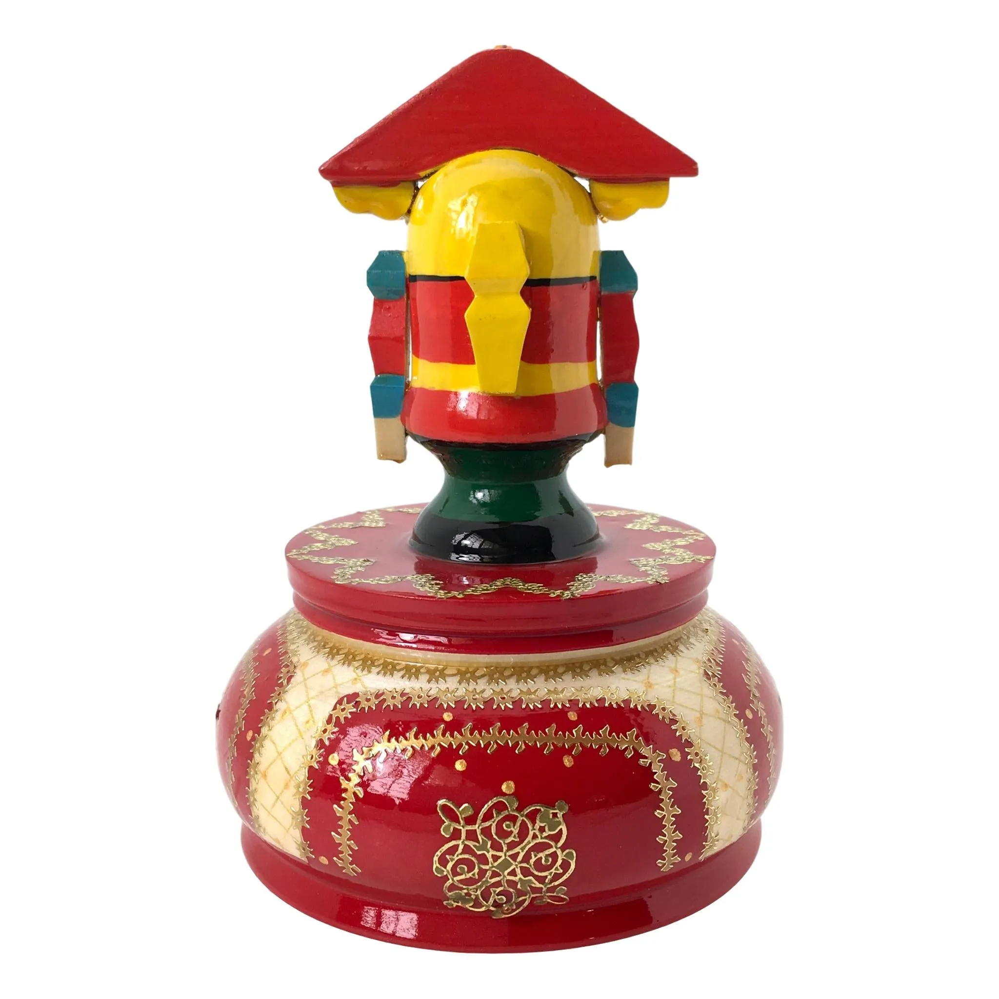 Russian Musical Box Nutcracker Red Wood Figurine