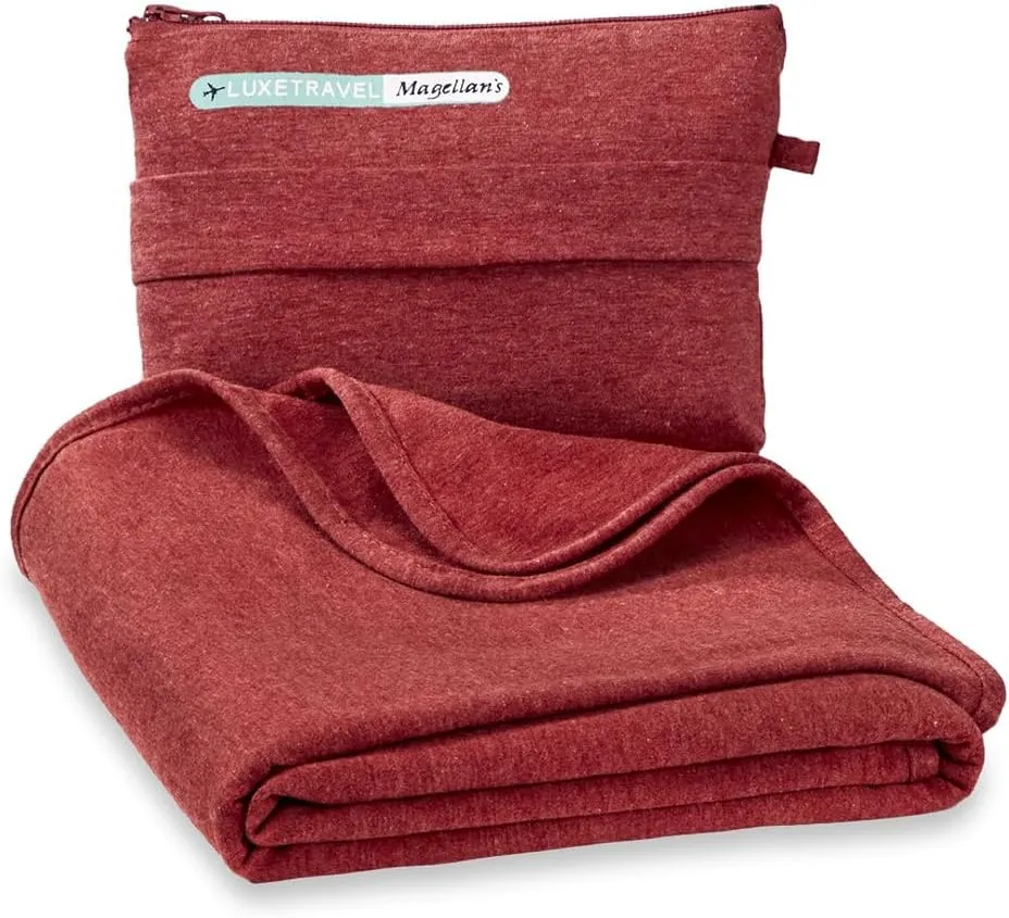 SAGEFINDS Airplane Travel Blanket | Compact Throw Blanket for Camping and Hiking | Converts into a Pillow | Travel Gift | Soft Jersey Knit | Fits in Backpack | Attaches to Luggage | Travel Essential