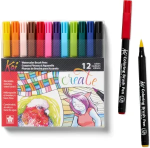 SAKURA Koi Coloring Brush Pens - Watercolor Brush Pen Set - Assorted Colors - 12 Pack
