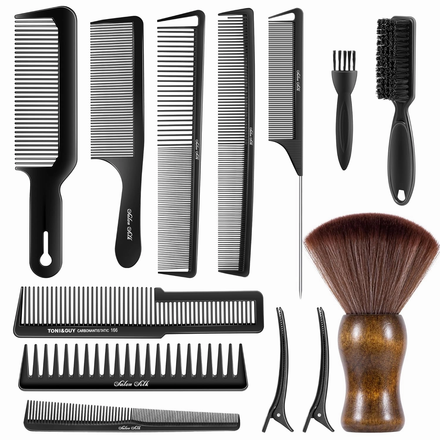 SALONSILK 13PCS Hair Cutting Comb Set, Professional Barber Combs for Hair Stylist, Premium Grade Barber Brush Neck Duster, Fading Comb Barber Clipper Comb