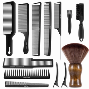 SALONSILK 13PCS Hair Cutting Comb Set, Professional Barber Combs for Hair Stylist, Premium Grade Barber Brush Neck Duster, Fading Comb Barber Clipper Comb