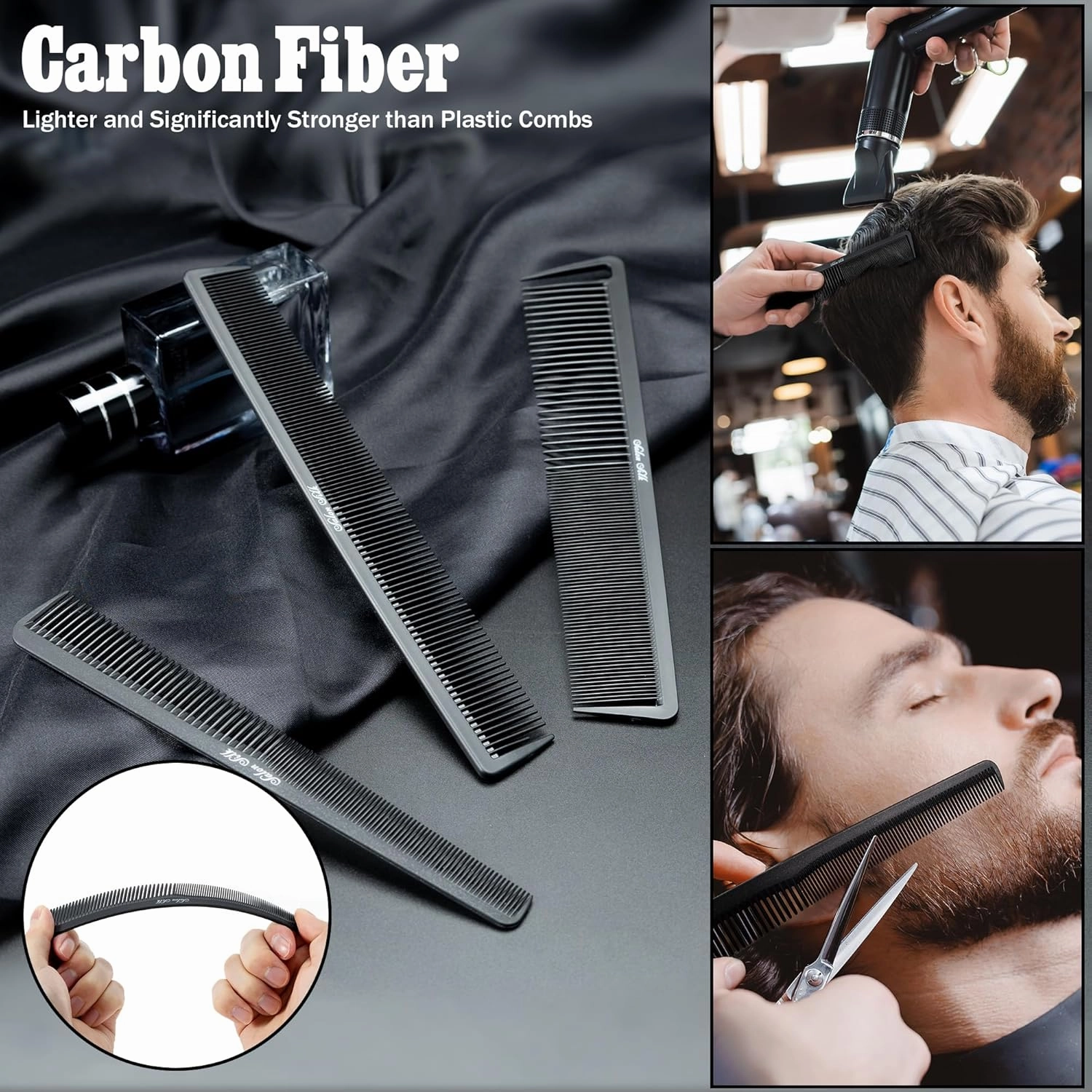 SALONSILK 13PCS Hair Cutting Comb Set, Professional Barber Combs for Hair Stylist, Premium Grade Barber Brush Neck Duster, Fading Comb Barber Clipper Comb