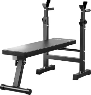 Sandinrayli Adjustable Weight Bench, Folding Bench Press w/Barbell Rack, Full Body Workout Exercise Multi-Function Strength Training for Home Gym