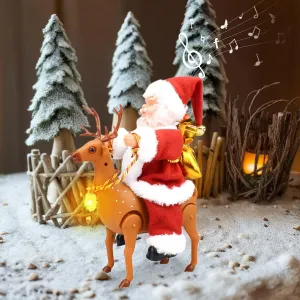 Santa Doll on Reindeer, Cute & Fun Red Plastic Electric Santa Toys 9.8" Creative Christmas Toys Stylish & Chic Musical Santa for Kids Christmas House Decor, Gift, Christmas Toys, Santa Doll