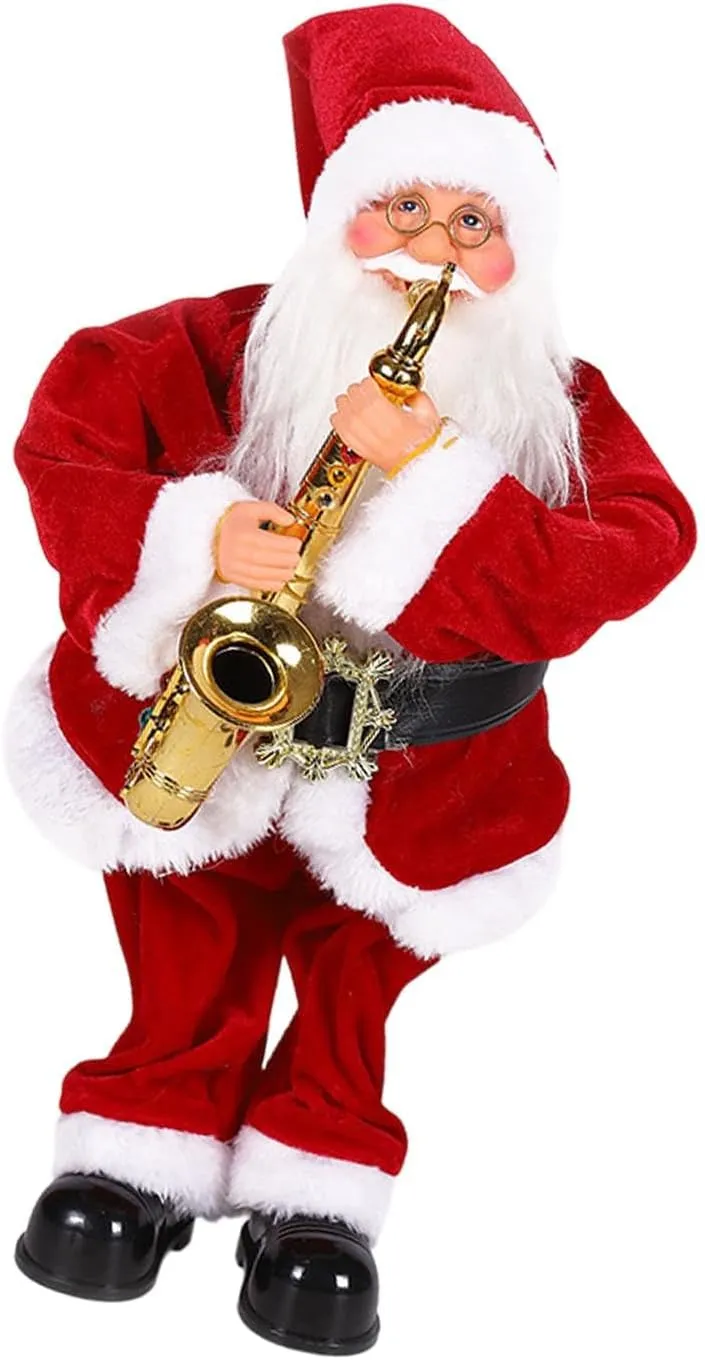 Santa Electric Musical Toy for Kids Christmas Ornament Gift, Playing Saxophone