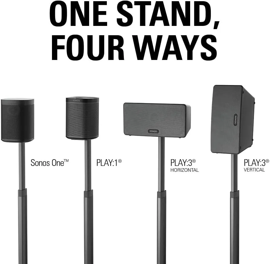 SANUS Adjustable Height Wireless Speaker Stands Designed for SONOS ONE (Black)