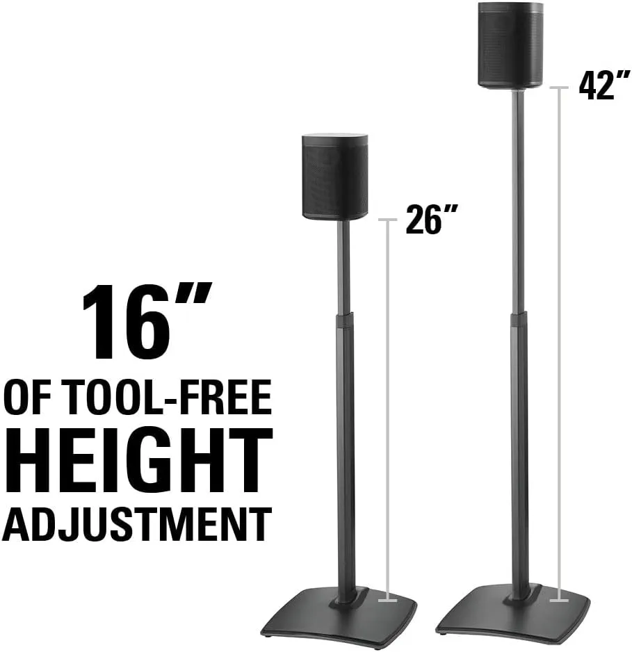 SANUS Adjustable Height Wireless Speaker Stands Designed for SONOS ONE (Black)