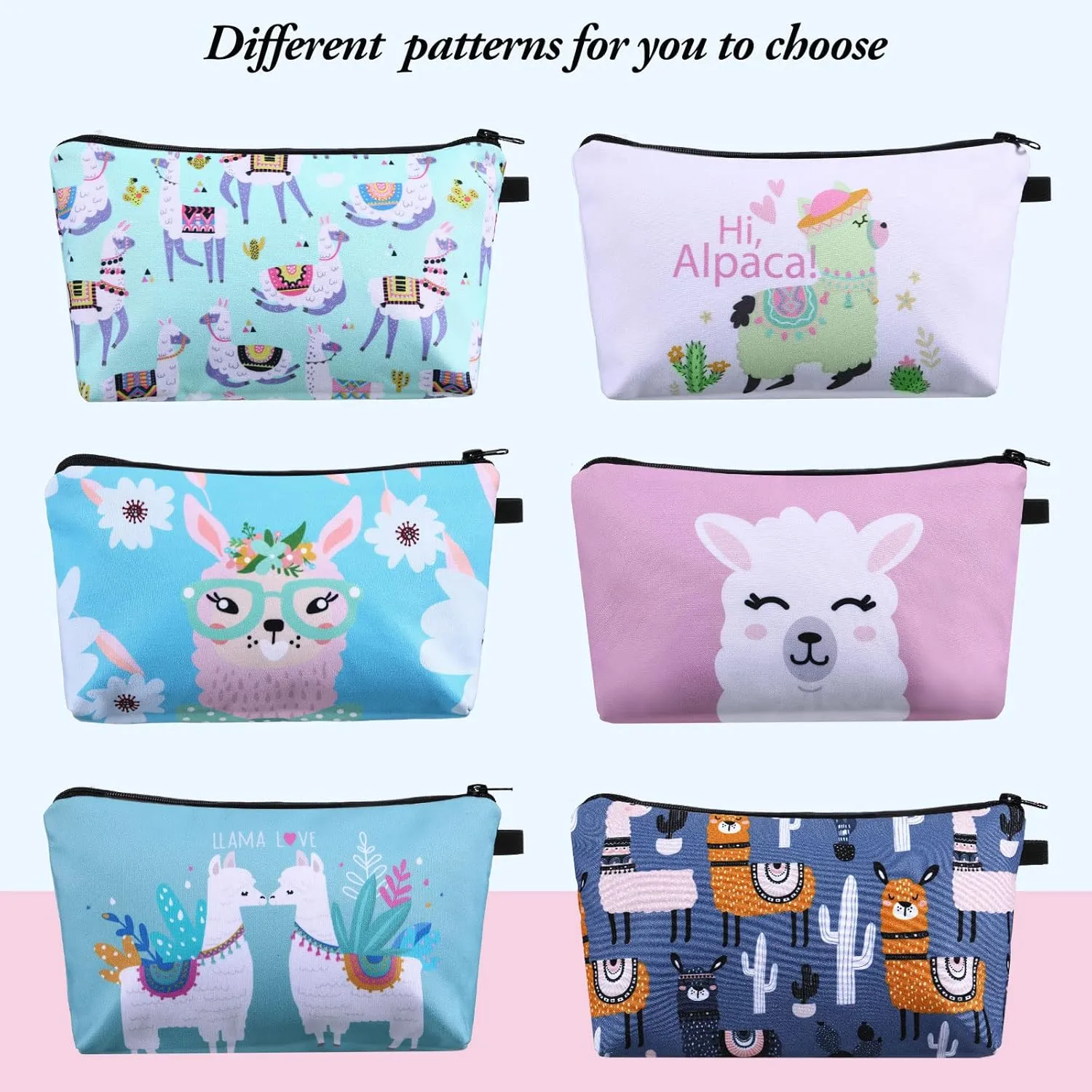 Sanwuta 12 Pieces Cosmetic Bags Makeup Bags Printed Roomy Toiletry Bag Waterproof Beauty Bag Organizer Pouches with Zipper Makeup Accessories for Women(Alpaca Style)